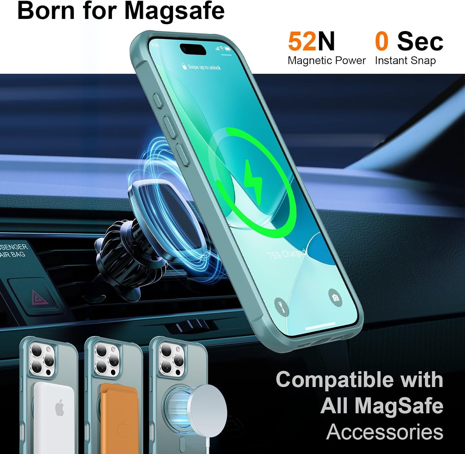 360° Magnetic Swivel Ring for iPhone 16 pro case, Built-in Metal Stand and Ring Holder, Magsafe Compatible, Military Grade Protection, Shock and Vibration Resistant-Lake Blue