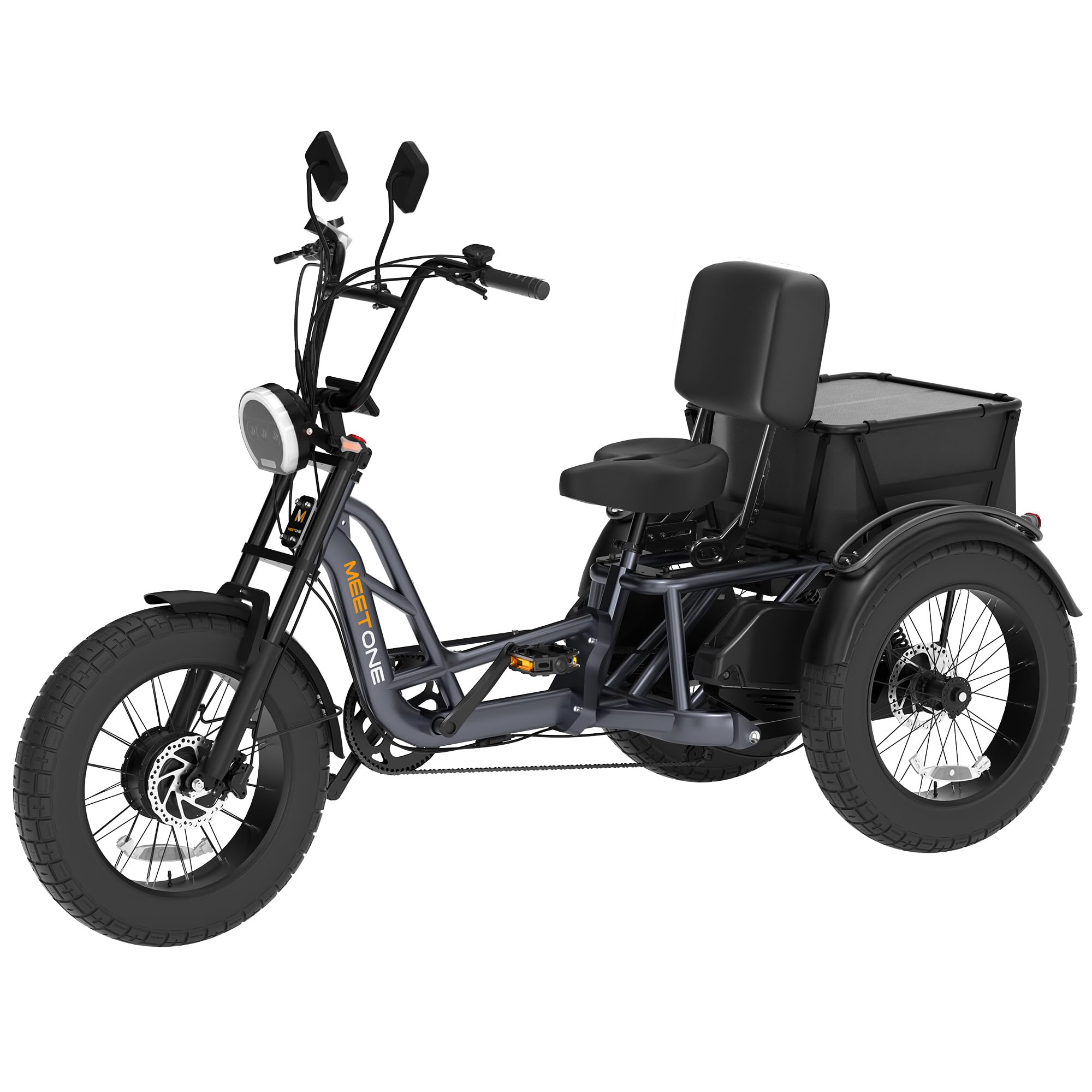 Tour Lite 1200W Rear Drive Electric Tricycle for Adults, 48V 20AH Fat Tire Electric Trike, 25MPH 110Miles, Full Suspension Etrike, Torque Sensor, Reverse & Parking, 550lbs Load (with Upgraded Parts)
