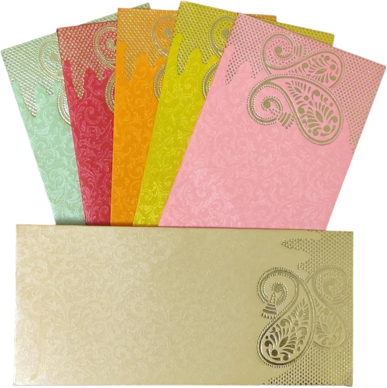 Jhintemetic® - Pack of 125 Matellic 5 Colours of 25 Each Colourful Designer Shagun Lifafa/Money Gift Envelope with Royal Double Ambi for Gifting Money on any occasion