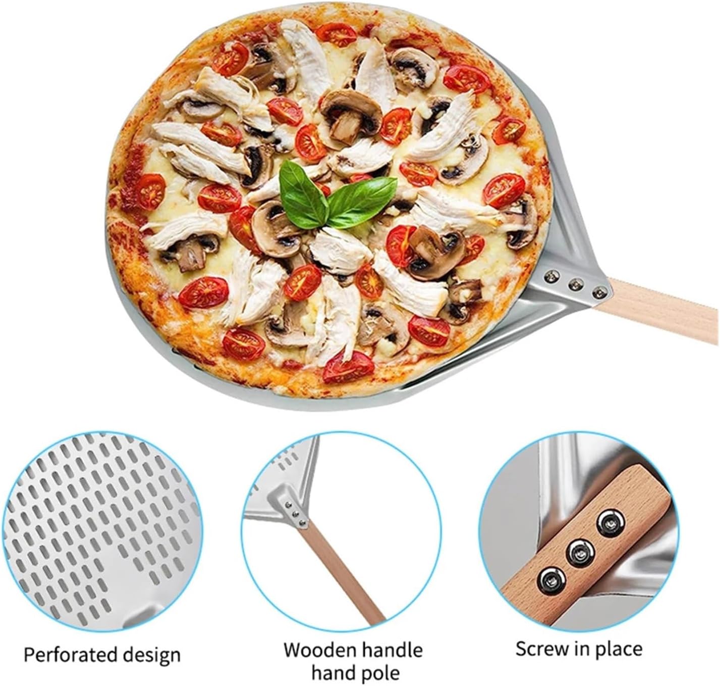 12/14 Inch Round Pizza Turning Peel Hard Perforated Paddle With Wood Handle Homemade Oven Shovel(14inch)