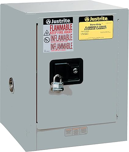 Miniatura 33 de Justrite Gabinete de almacenamiento inflamable para encimera de cierre manual de 12 galones, acero de calibre 18, 1 estante, gabinete de fuego de 1