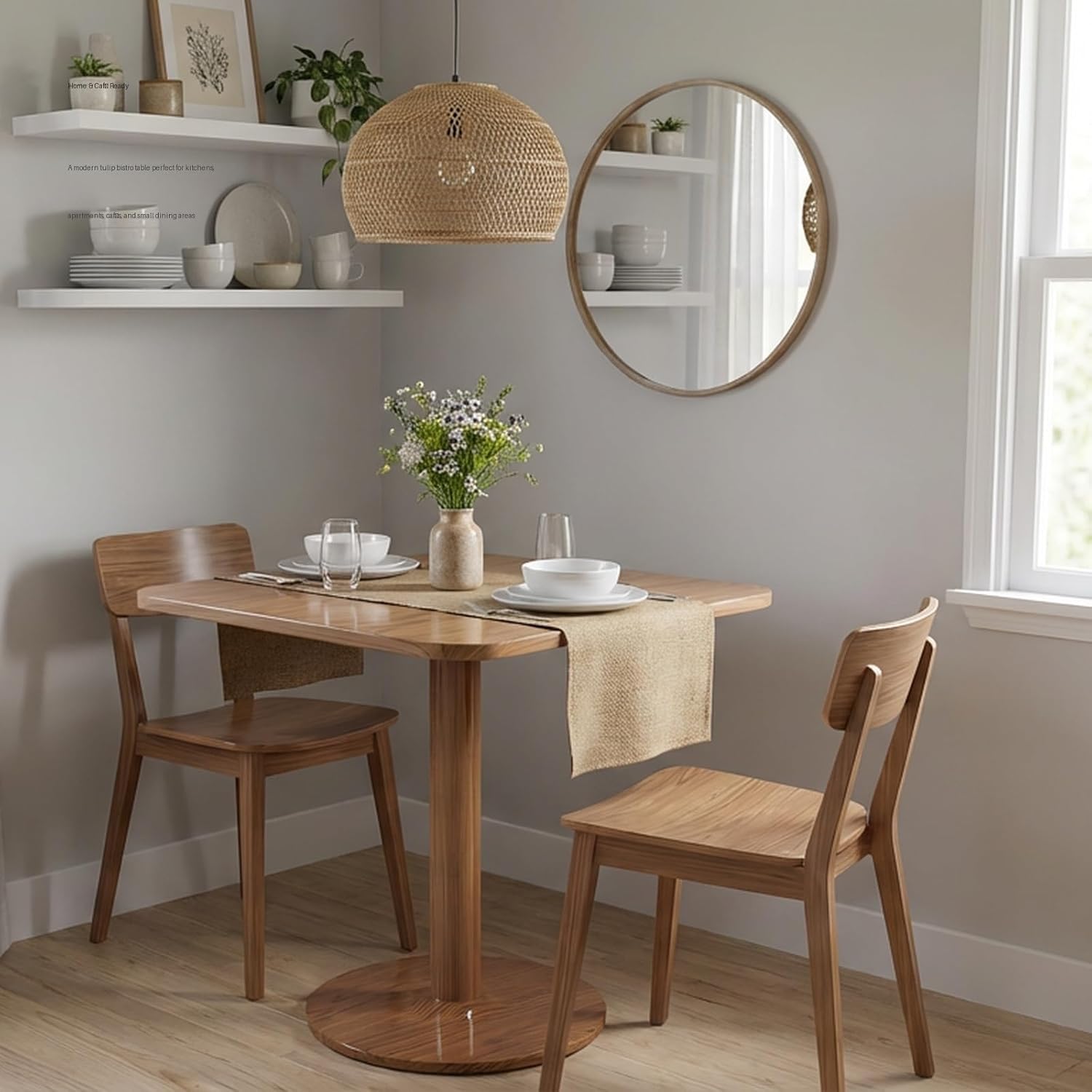 23.62" Mid-Century Modern Square Dining Table for 2 People, Sturdy Small Bristro Table with Sturdy Metal Pedestal, Square Kitchen Table for Dining Room, Kitchen, Living Room, Restaurants, Cafes