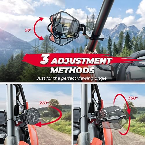 Miniatura 3 de KEMIMOTO UTV - Espejos laterales Billet de aluminio para barras antivuelco de 1.6 a 2 pulgadas con parabrisas, compatible con RZR Pro XP, Maverick