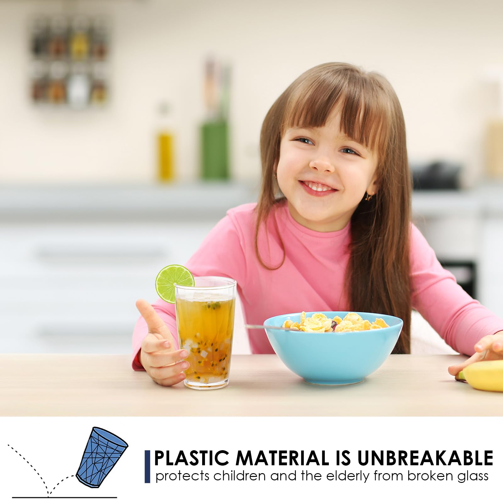 Chuboir 490ml Plastic Drinking Glasses, Set of 4 Stackable Clear Acrylic Tumbler Glasses - Image 4