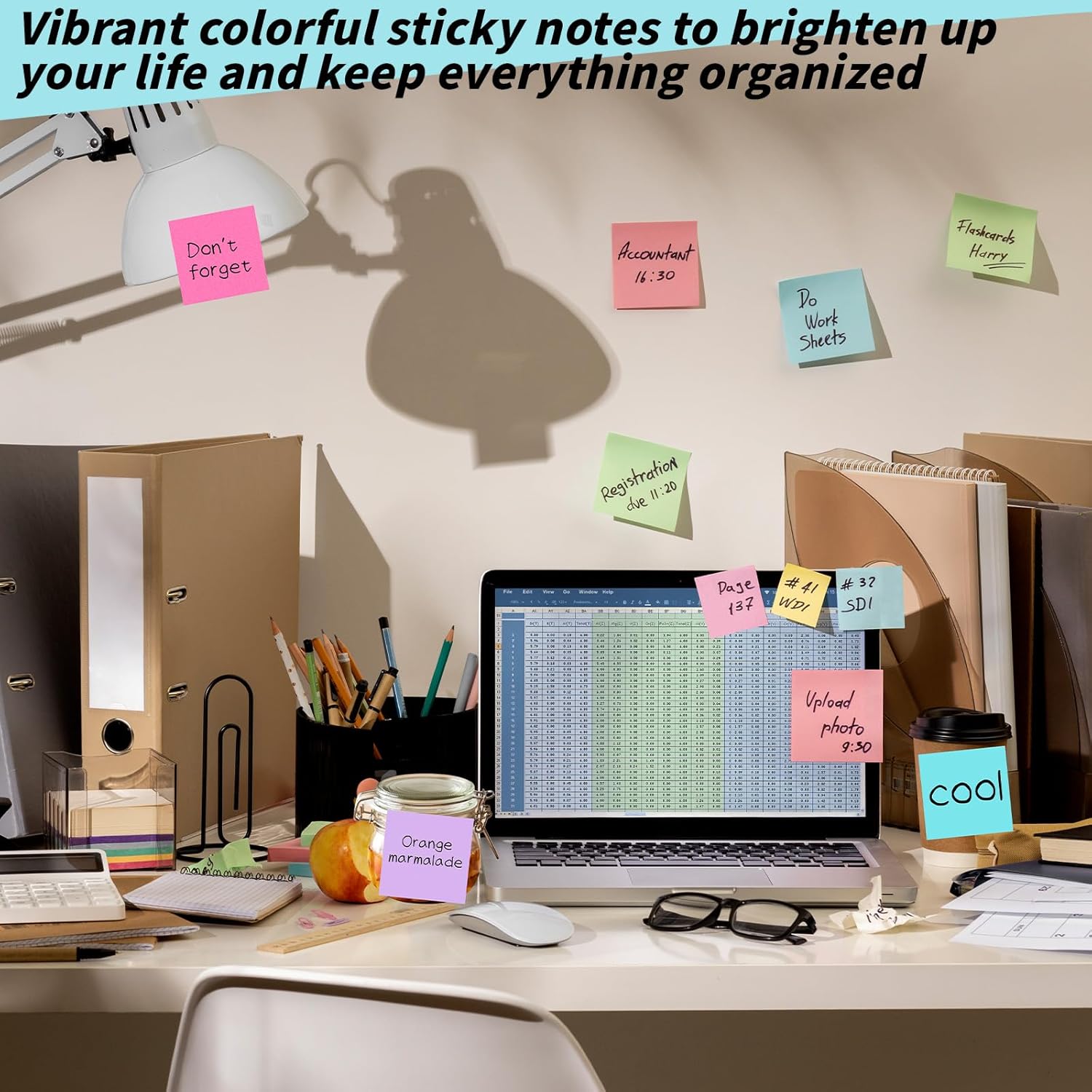 100 Pack Sticky Notes Bulk 3 x 3 in Self-Stick Note Pads Colorful Posted Note in 20 Colors Adhesive Paper Memo 50 Sheets/Pad Easy to Post for Office Home School Meetings Notebook Wall Door Window