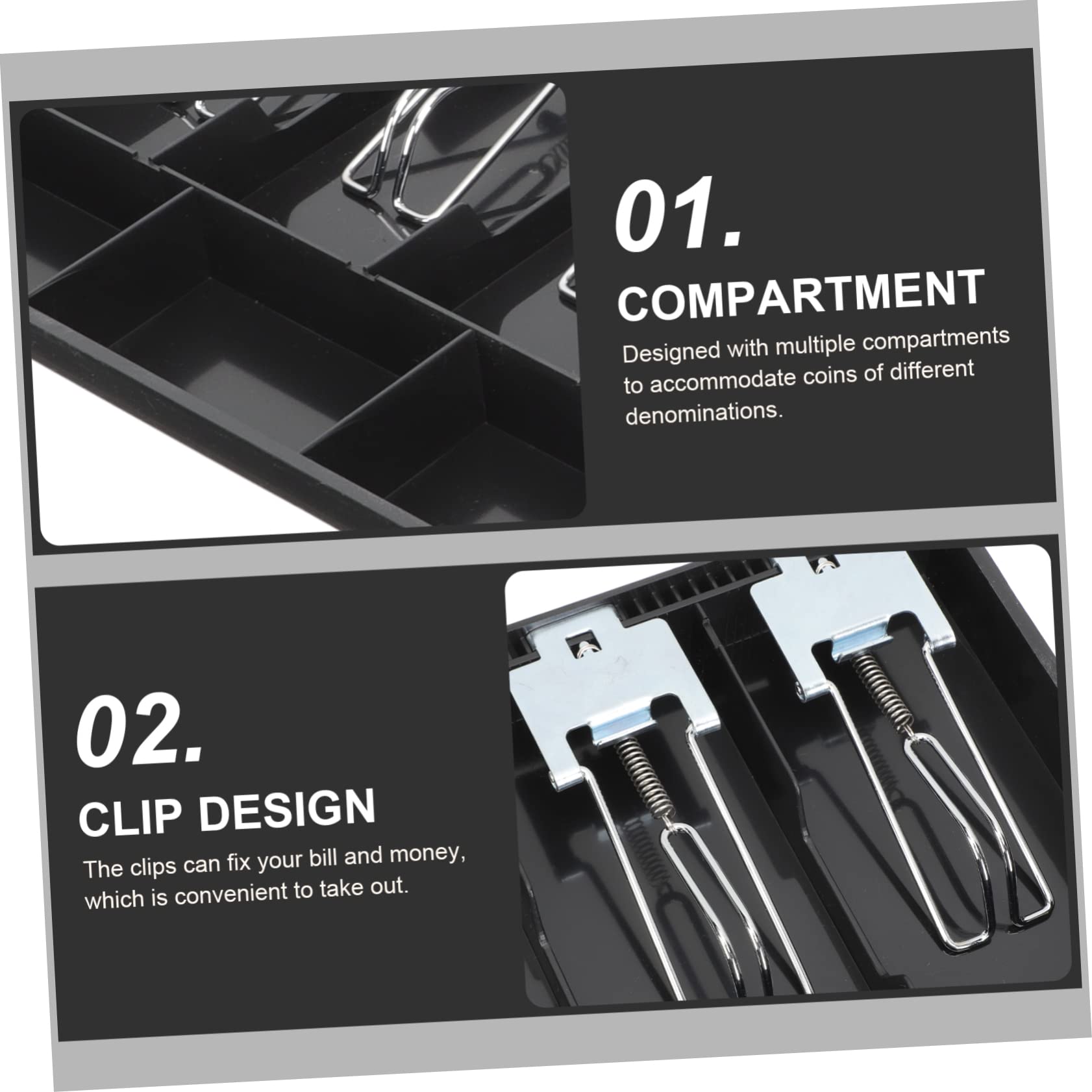 SHINEOFI Einsatz aus Kunststoff und Eisen für Geldscheine Kassenschubladen mit 5 Fächern und 4 Münzfächern zum Organisieren von Bargeld in Supermärkten