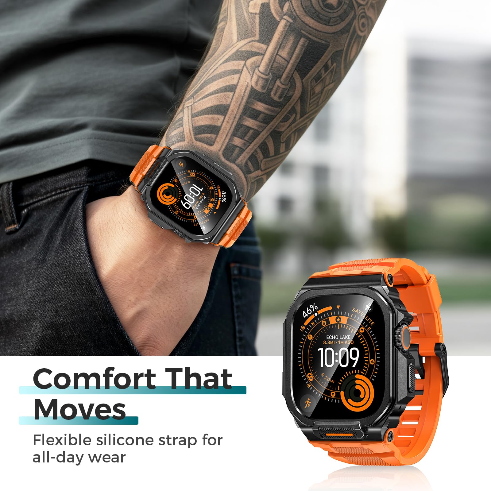 Neitra Metallhülle mit Armband für Apple Watch Ultra 3/2/1 49 mm mit Displayschutz, 360° Einteiler-Abdeckung, Schutz vor Stürzen & Staub, Zugriff auf die ECG-Krone, für Sport & Alltag