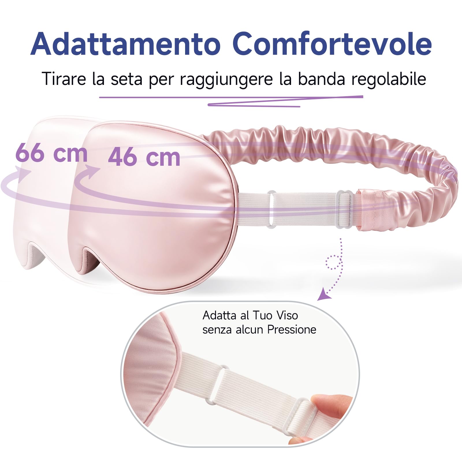 Umisleep 100% pura seta maschera, 22 momme 6A, morbida e liscia, traspirante, per donne e uomini, migliore tenuta della luce, con custodia da viaggio, Maschera per gli occhi regolabile (Rosa)