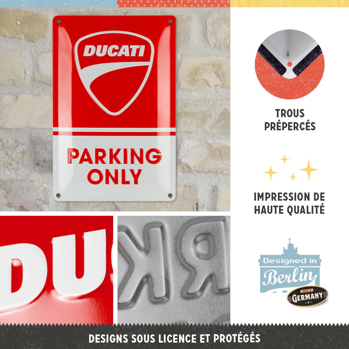 Plaque Métal Rétro Ducati – Italy Giugiaro Logo 15x20cm - Décoration Garage Ou Salon - Produit Officiel Sous Licence