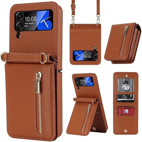 XIMAND Funda de lujo con cremallera para Samsung Galaxy Z Flip 3, con funciĂłn atril, tarjetero ajustable, correa cruzada ajustable, funda con tapa a XIMAND Funda de lujo con cremallera para Samsung Galaxy Z Flip 3, con funciĂłn atril, tarjetero ajustable, correa cruzada ajustable, funda con tapa a