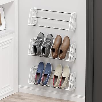 Wall Shoe Rack 3Pack, Adhesive Mount No-Drill Organizer RV, White