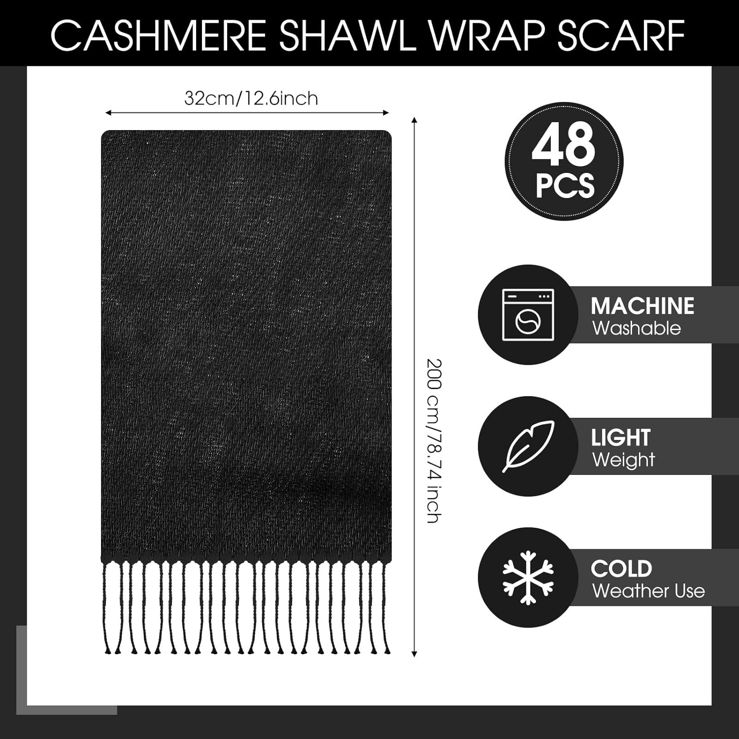 48 Pcs Scarf Bulk Shawls and Wraps Tassel Edge for Wedding Bridesmaid Party Favors, 13.8 x 78.8 in - Image 2