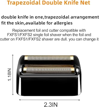 Foil & Cutters Compatible with BaBylissPRO FXFS2 FOILFX02 Shaver, Black | Replacement foil & cutters set fits BaBylissPRO FXFS2 FOILFX02 cordless shaver, black, 2 pack barber parts