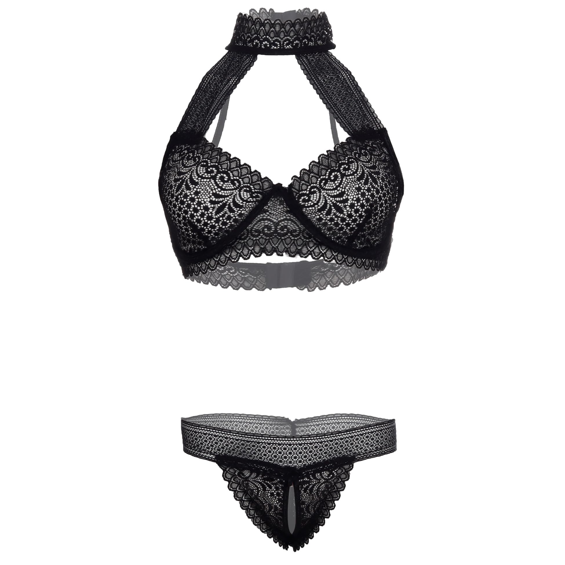 Womens Lace Halter Neck Lingerie Set/Bra Panty Set (Pack of 1)-image-45