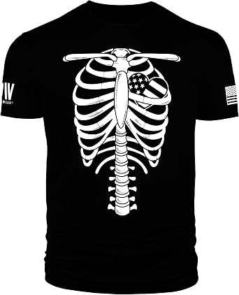 Skeleton Heart T-Shirt - Cotton Short Sleeve Ribcage Graphic Tee for Men