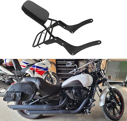 Cómodo respaldo de cuero Sissy Bar + almohadilla del portaequipajes compatible con Kawasaki Vulcan 900 VN900 1996-2018 (cromado) (negro)