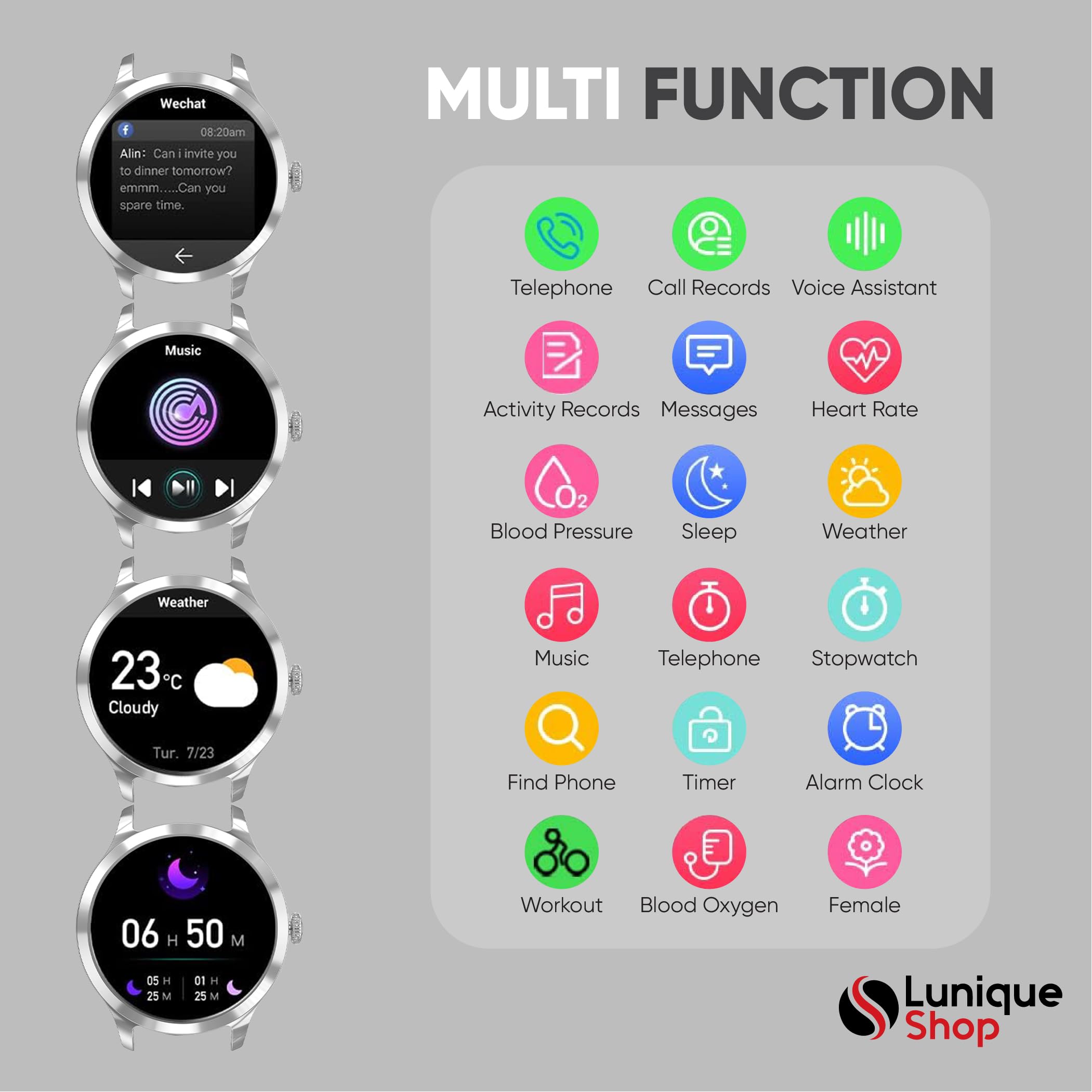 Round 2 Smartwatch damski z funkcją telefonu, asystent głosowy, mały, okrągły, 1,19" SpO2, monitor tętna, monitor ciśnienia krwi, monitor snu, Whatsapp, zegarek damski z systemem