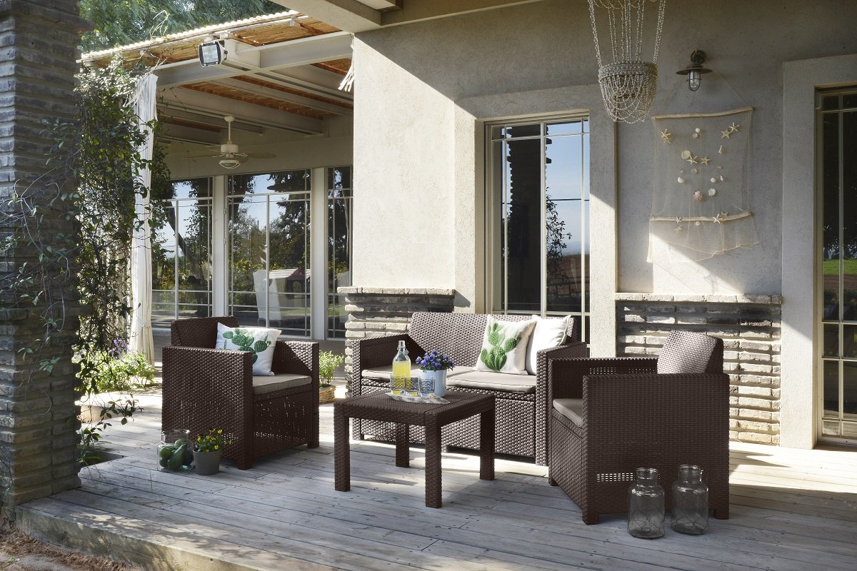 SALOTTO ALABAMA RESINA ANTIURTO POLIRATTAN MARRONE ARREDO GIARDINO