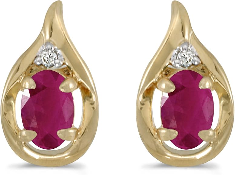 Amazon | K14 イエロー ゴールド 卵形 ルビー そして ダイヤモンド  