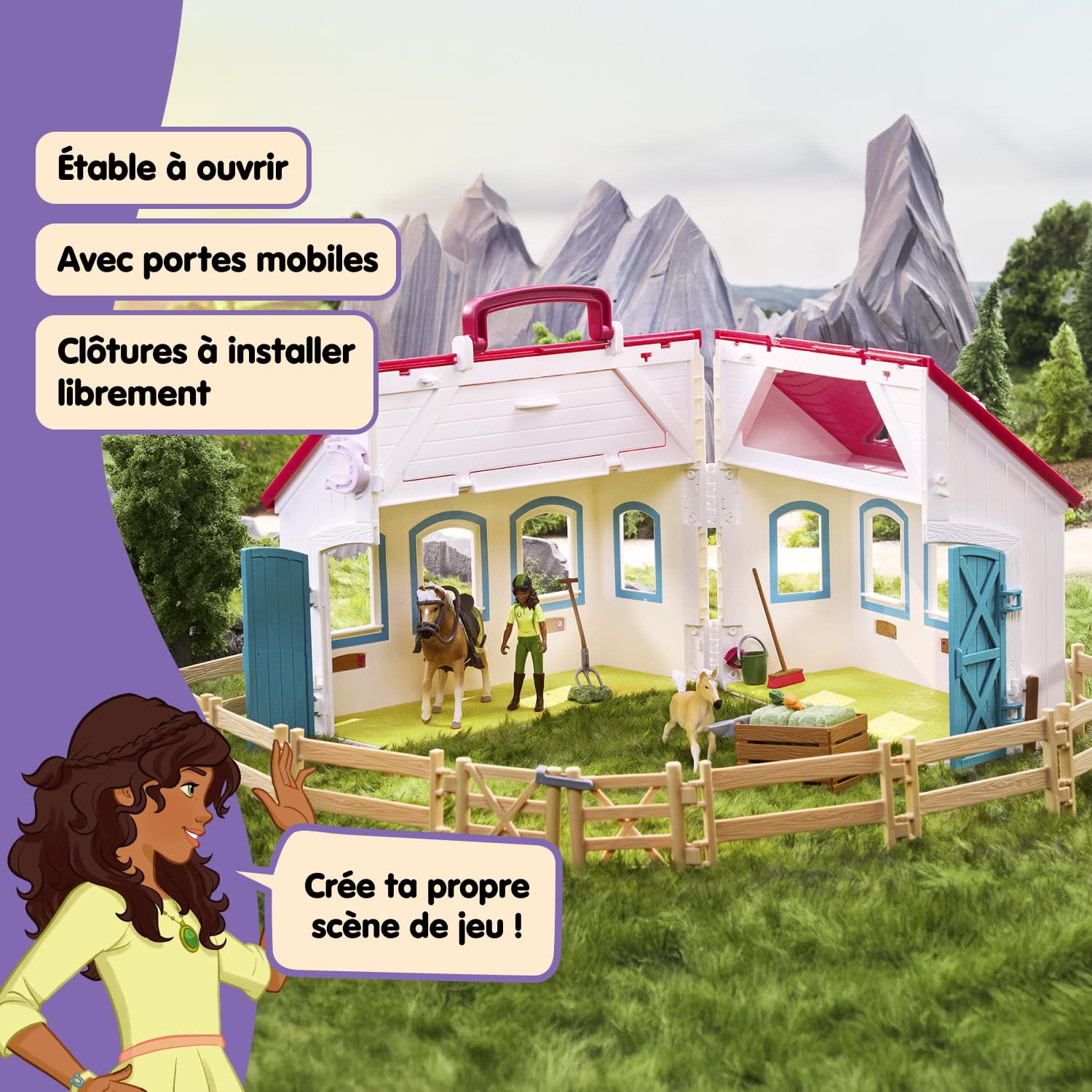 Schleich Horse Club | Écurie transportable “Petit Fer à Cheval” 42703 | Set avec écurie, 2 Chevaux, Figurine Mobile & Accessoires pour Enfants | Jouet dès 5 Ans | 60 pièces