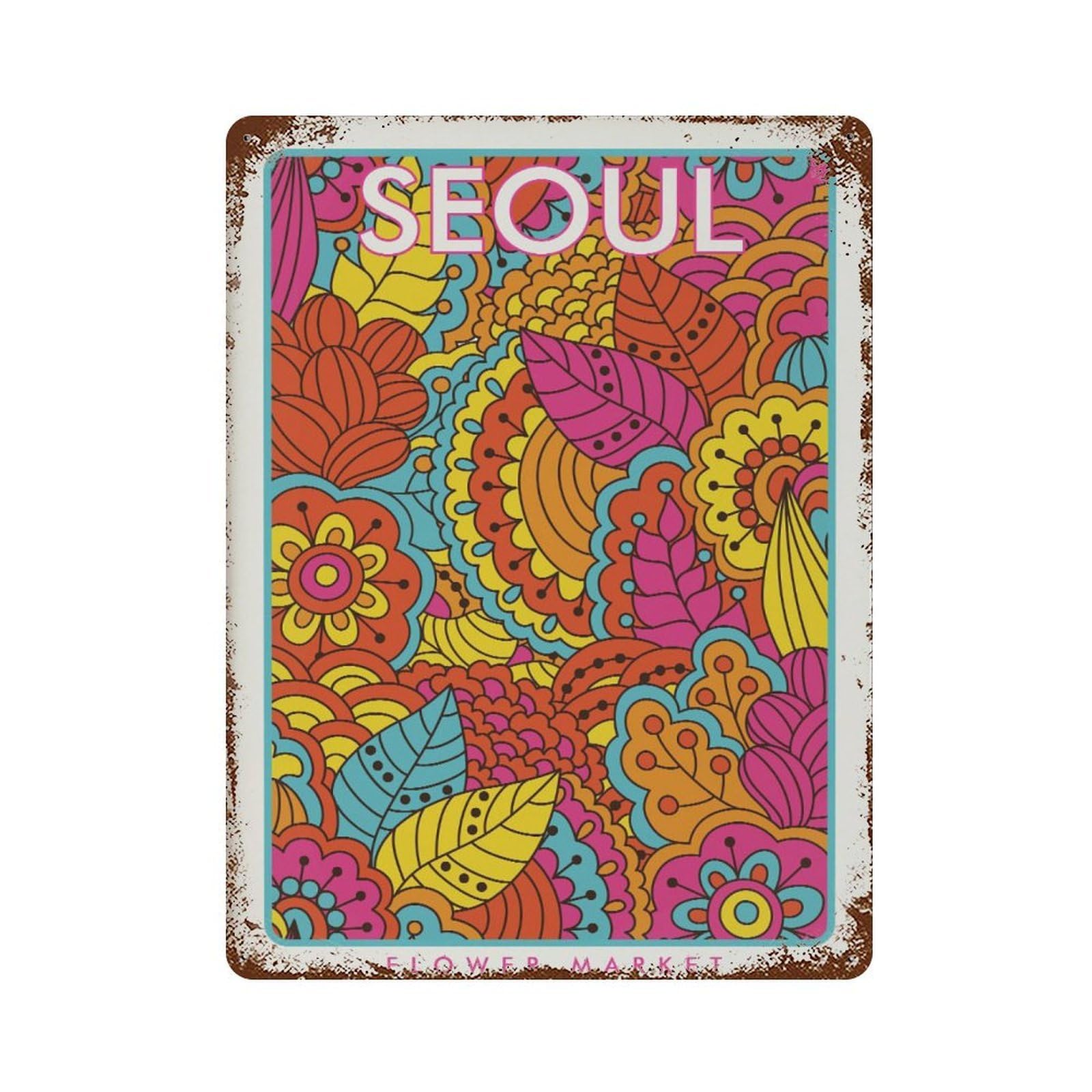 xiaoxiaoshen Seoul Flower Market Botanical1 Wall Decor Art Metal Tin Poster Modern Home Decor Art Home Bar Shop Decorations Vintage Sign 40x30cm