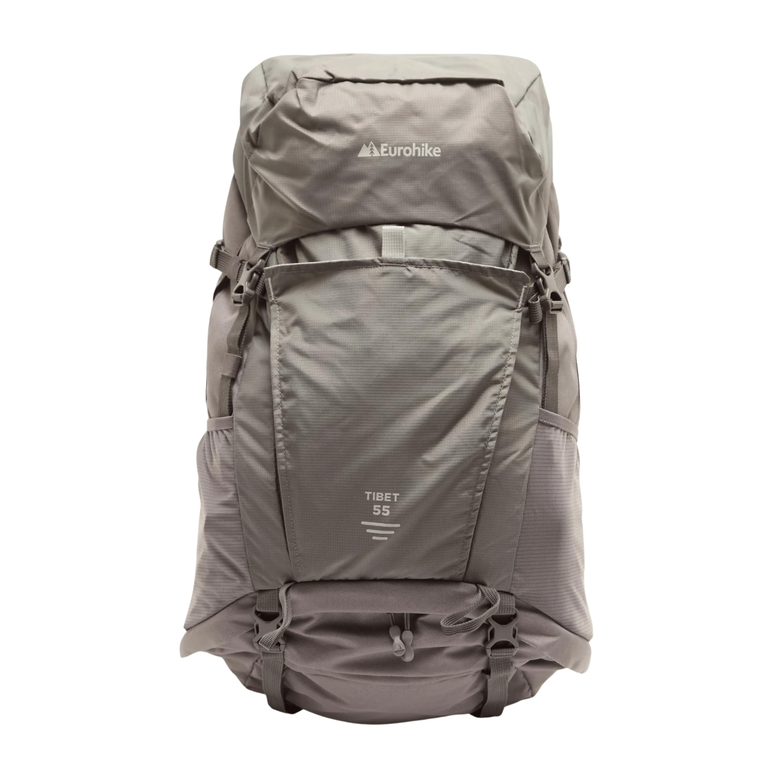 Eurohike Tibet 55L Rucksack with Air Channel Back System, Padded Harness & Rain Cover, Hydration Compatible 55 Litre Backpack, Bag for Men and Women, Ideal for Camping, Hiking & Travel (Grey)