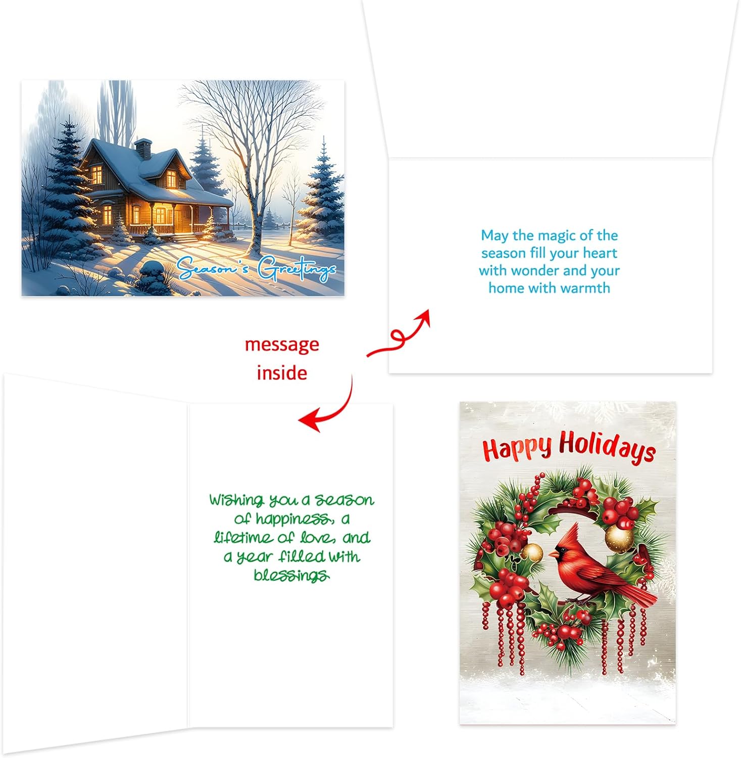ceiba tree Holiday Cards with Envelopes Happy Holidays Cards Bulk Stickers 24 PCS 4x6 inch Message Inside Christmas - Image 4