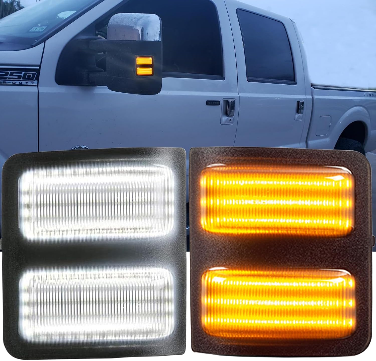 Sequential Side Mirror Marker Turn Signal Light Running Lamp DRL Replacement for For’d F250 F350 F450 F550 Super Duty Dual-Function Dynamic Turn Signals & Running Lamp