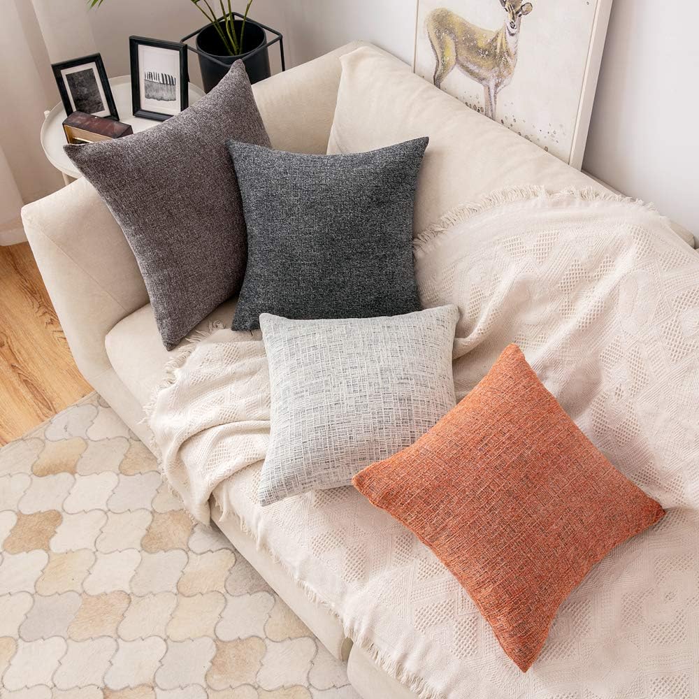 MIULEE Set of 2 Decorative Accent Throw Pillow Covers Chenille Soft Cushion Covers Cases Modern Square Pillowcases for Couch Sofa Bed 20x20 Inch Black
