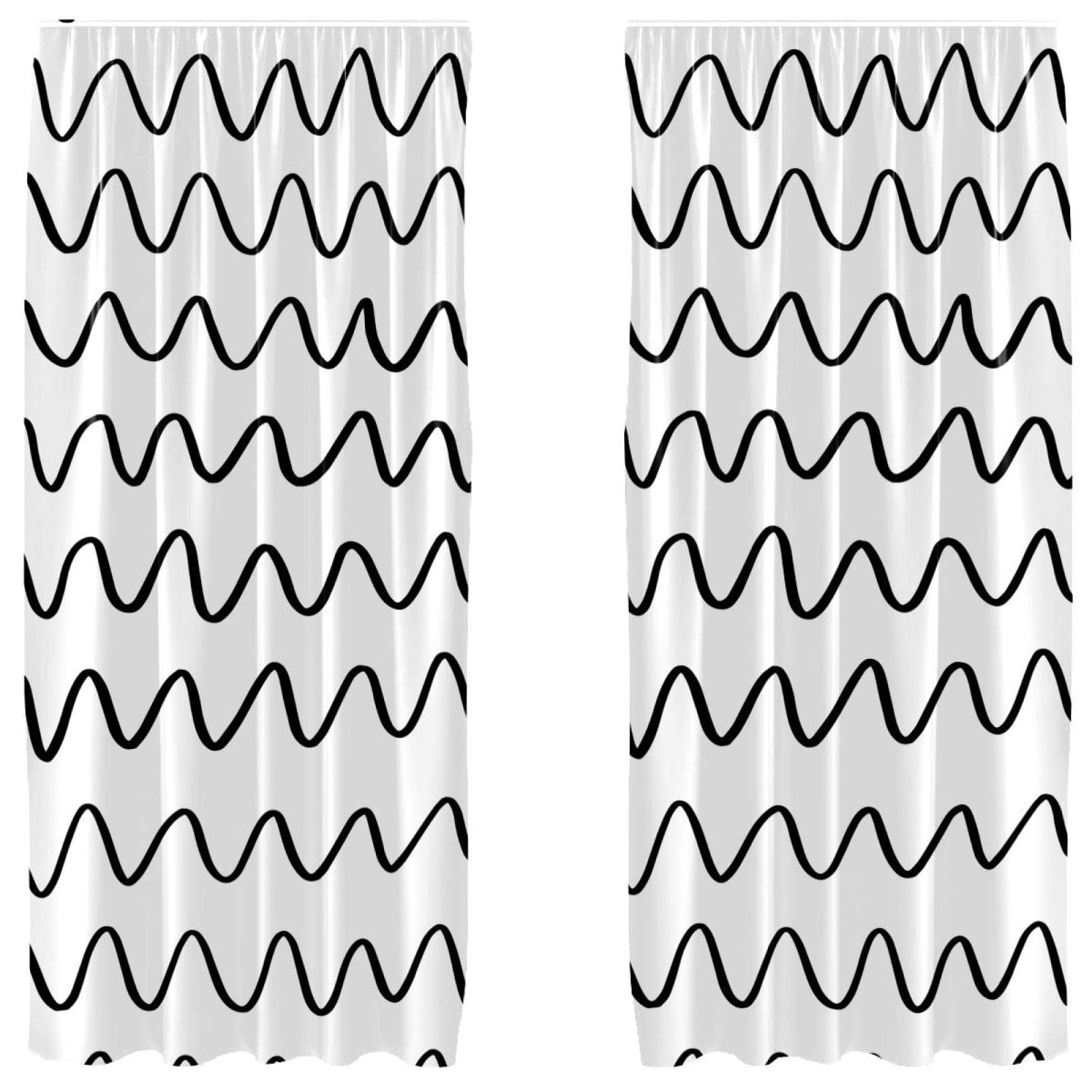 Cortinas de ondas de alta calidad en blanco y negro, juego de 2 paneles decorativos
