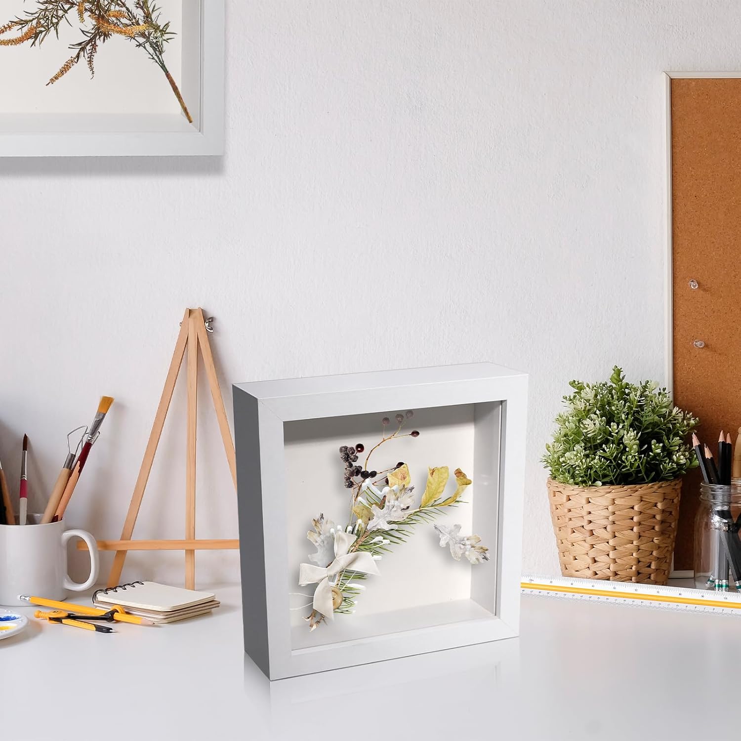 18 Pack Shadow Box Frame Display Case Shadow Box Square Picture Frame for Photos Flower Memorabilia Wedding Bouquets Father Day Graduation Gift Object Tickets Wall and Tabletop(White, 5 x 5 Inch)