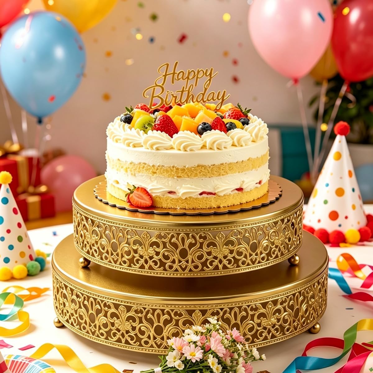 Cake Stand Set of 3 Metal Cupcake Stands Dessert Display Plate for Wedding Party Birthday (Metal, Gold)