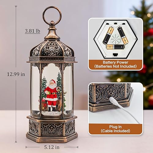 Miniatura 4 de Globo de nieve grande, linterna de decoración de Navidad de Papá Noel, globos de renos musicales, temporizador de 6 horas, batería y alimentación