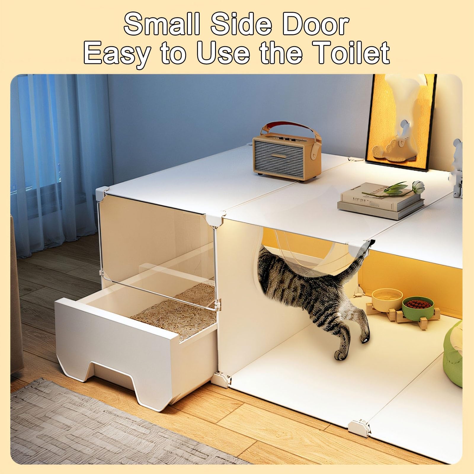 Cage pour Chat D'intérieur, Parc Chat à 1 Niveau, Simple Cage Transport Chat, Transport Chat Caisses en Plastique Épaisses pour Chats D'intérieur avec Bac à Litière(Black,105*45*35cm/41*18*14i