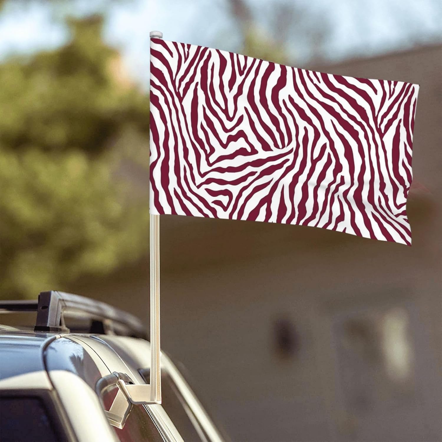 Abstract Red Zebra Stripe Pattern Car Flag Outdoor Window Clip 12 X 18 Inch Double Side Car Decoration
