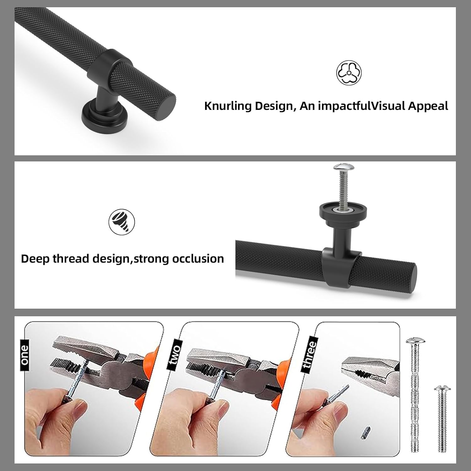 10 Pack 5 Inch Cabinet Pulls knurled Matte Black Kitchen Cabinet Handles Aluminum and Zinc Alloy Drawer Pulls Solid Cabinet Hardware