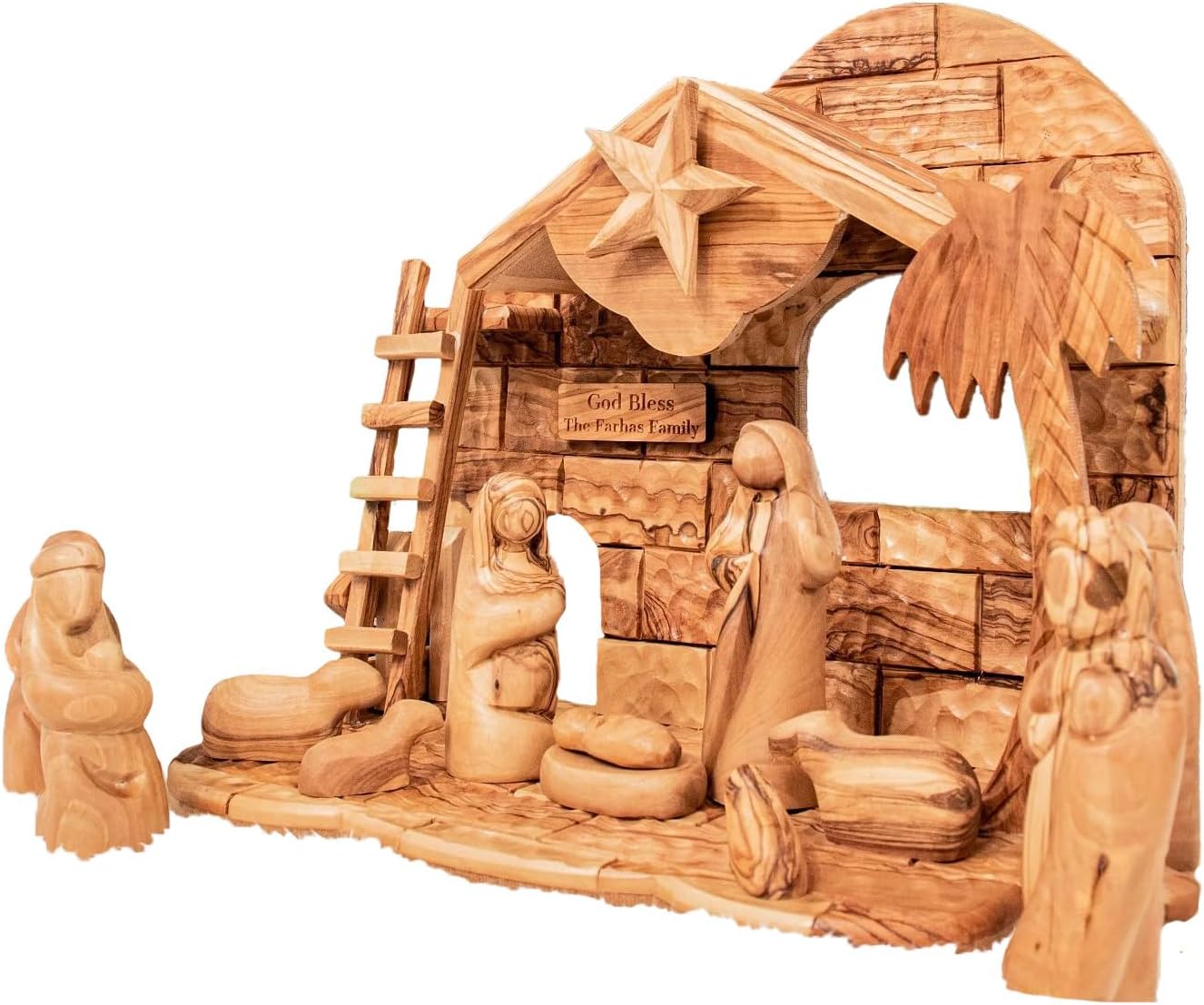 PHLG Musical Nativity Set | Olive Wood Faceless Nativity Scene from the Holy Land | Christmas Decoration Nativity | Free Personalization & Gift! (Figurines ONLY)