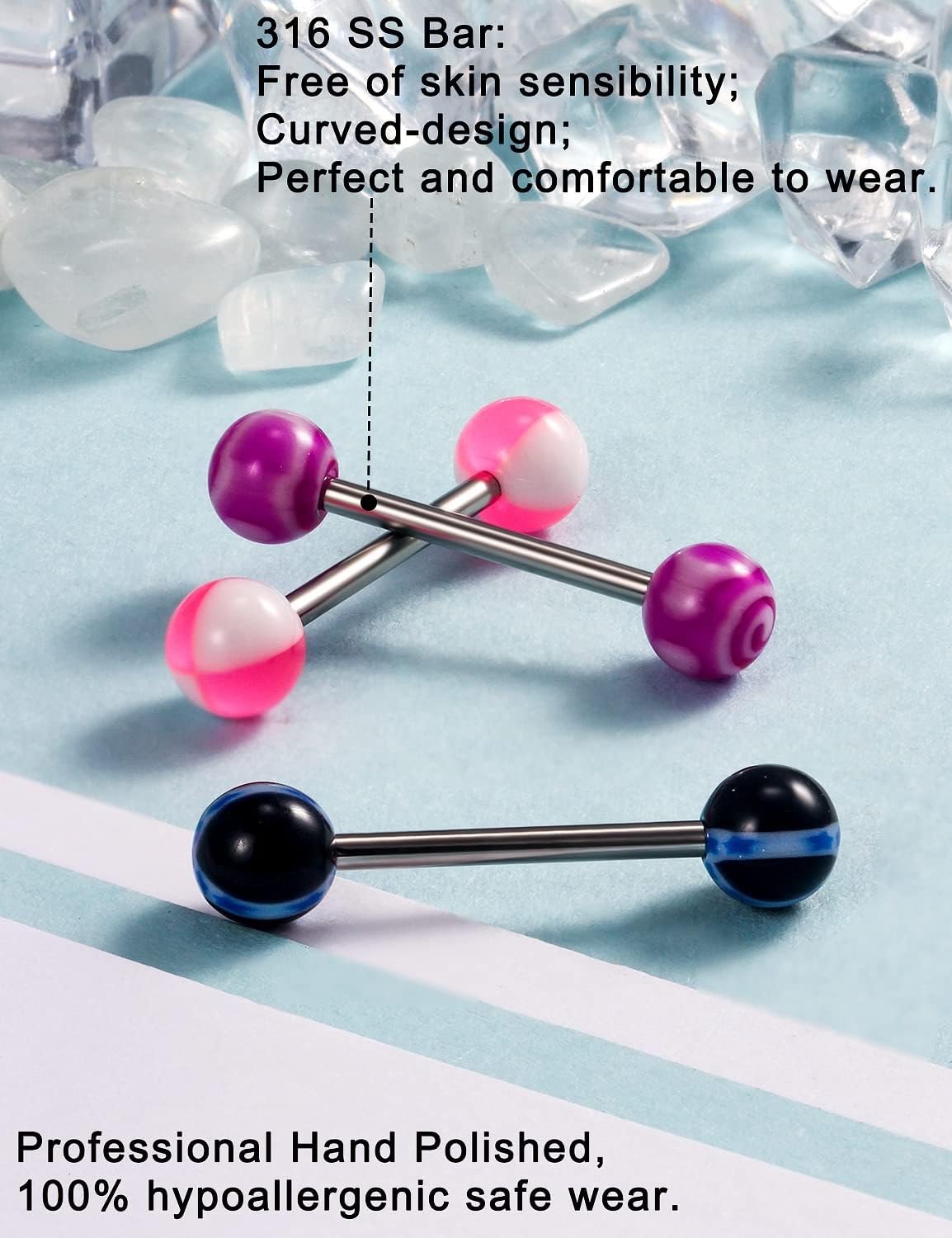 100pcs 14g Tongue Rings Nipple Rings for Women Men Surgical Stainless Steel Tongue/Nipple Piercing Jewelry Plastic Metal Tongue Ring 16MM Acrylic Straight Barbells Body Piercing Jewelry - Image 4