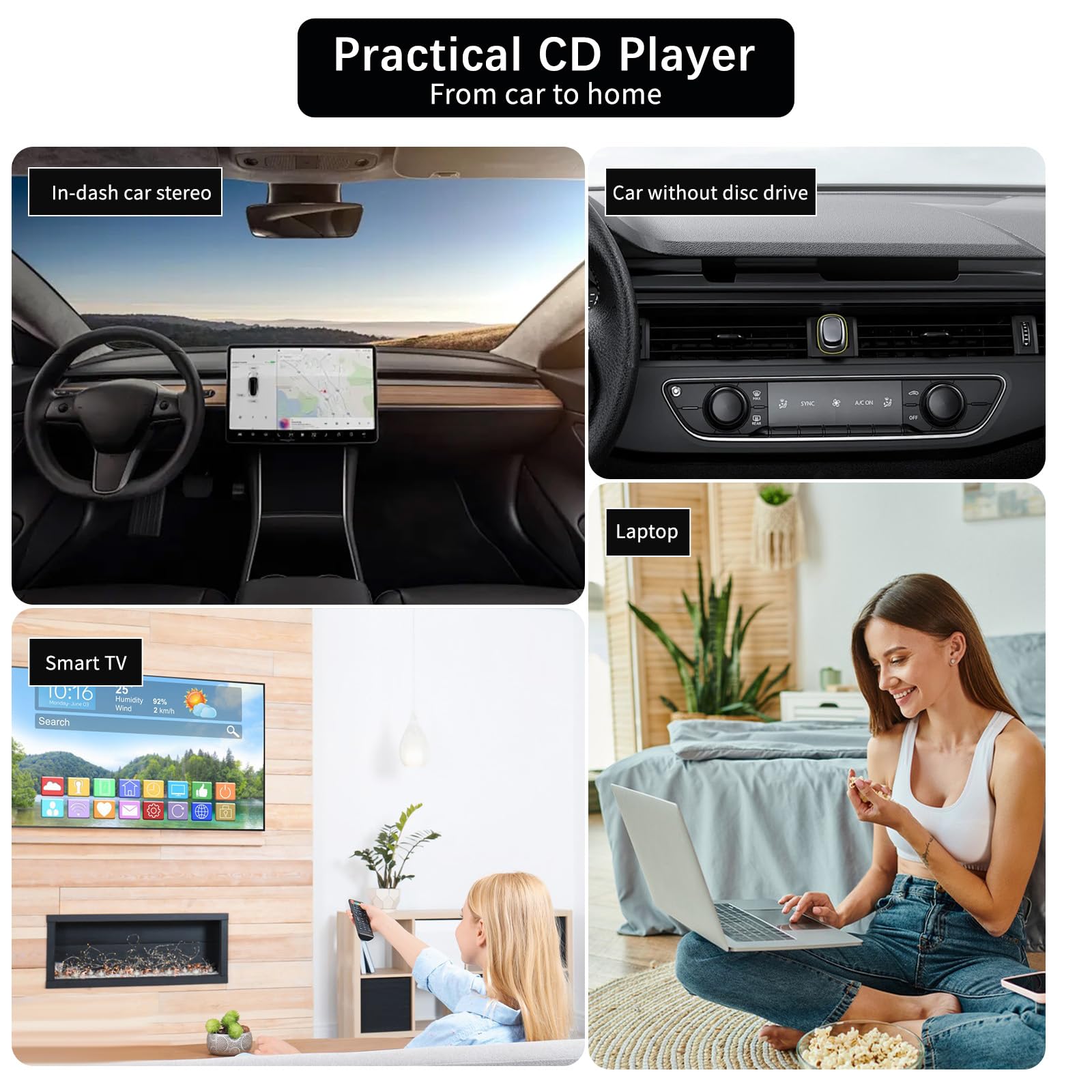 Interfaccia USB 2.0 Autoradio CD/Dvd Dish Box Player Stereo Esterno per Auto con Telecomando,per Interfaccia Stereo Connessione USB Lettore di Navigazione GPS,Auto/Computer Portatile,Plug and Play (A)
