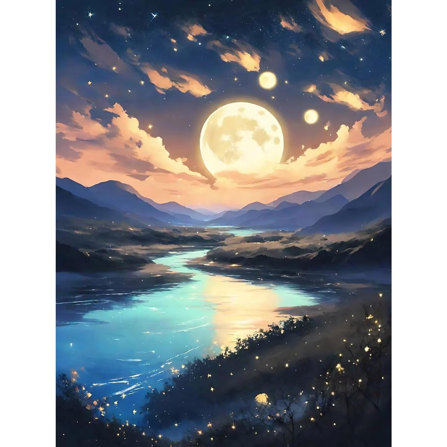 UNIQUORS Malowanie po numerach Dorośli Krajobraz, Olejny obraz Abstrakcyjny Malowany Ręcznie Księżyc i Morze, Malowanie po numerach Dorośli do Wystrój Domu, 40x50cm (Bez Ramy)