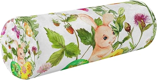 Easter Bunny Colored Eggs Bolster Pillow for Legs Massage Table Bedding Essentials Round Neck Roll Pillow Round Pillow Insert 17 Inch for Cervical