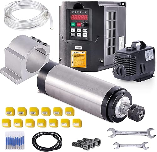 MYSWEETY Motor de husillo refrigerado por agua de 110 V 1.5 KW, motor de husillo CNC +convertidor de 1.5 KW + soporte de abrazadera de 2.559in + 13