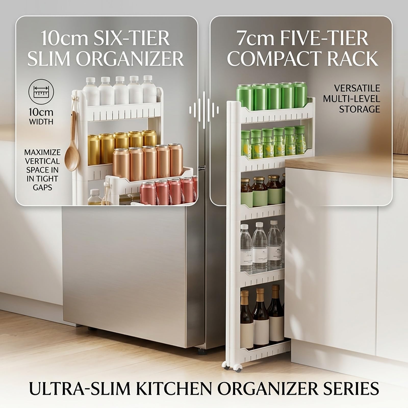 Carrello Portaoggetti Stretto, Mobiletto Bagno Salvaspazio, Carrellino Cucina per Spazi Stretti, Scaffale Multiuso Mobile per Lavanderia con Ruote(39x7x42.5cm)