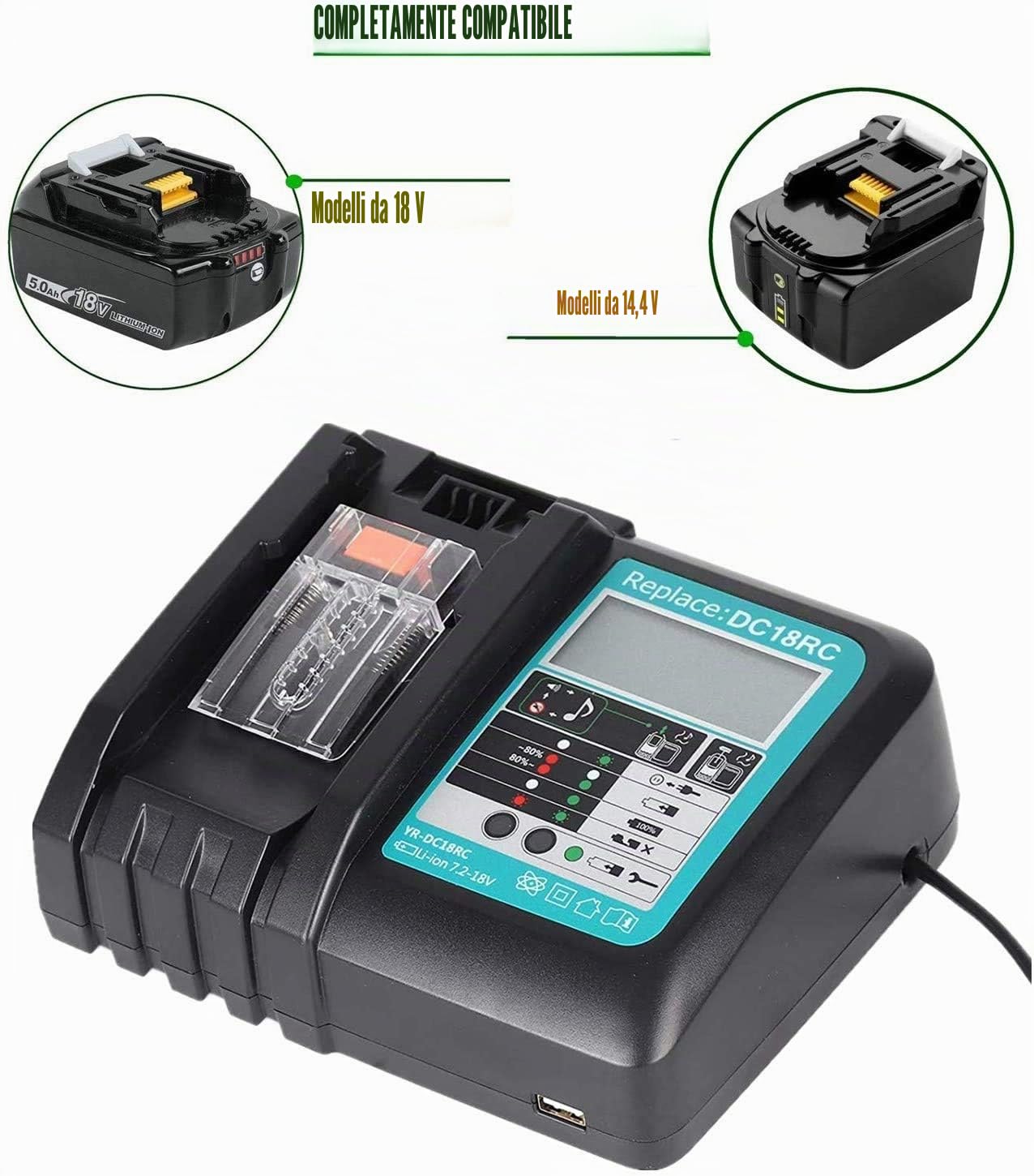 2 X 18 V 5,0 Ah BL1850 batteria di ricambio con caricatore 3A per makita batteria DHR171Z DTM51Z DTD152Z TD110DZ DTD146Z dlm431z dub184 DGA404 DGA454 DGA504 DUB182 DUB183