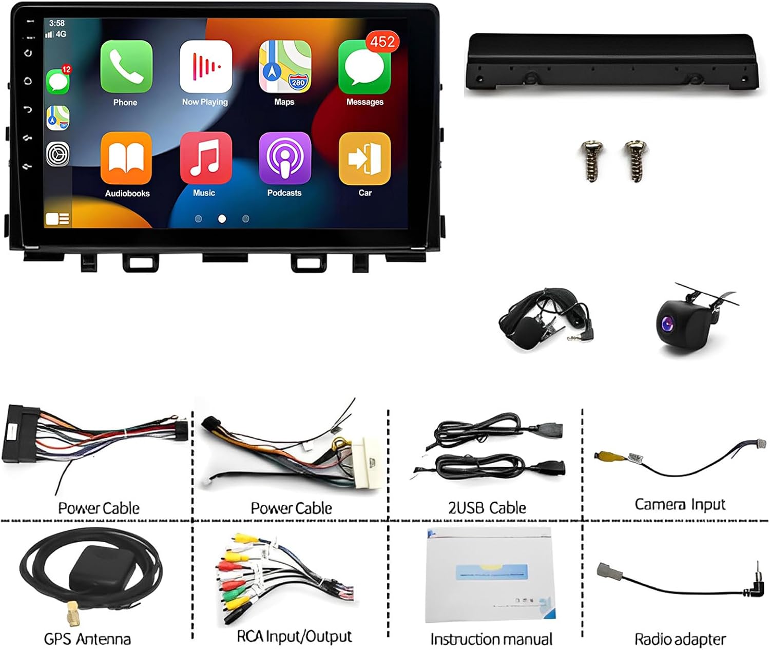 PHEZEN Car Radio Stereo Fit for Kia Rio 2018-2023, 9 inch Touchscreen Car Stereo with Carplay Android Auto WiFi GPS Navigation Bluetooth Mirror Link Backup Camera 2+32G