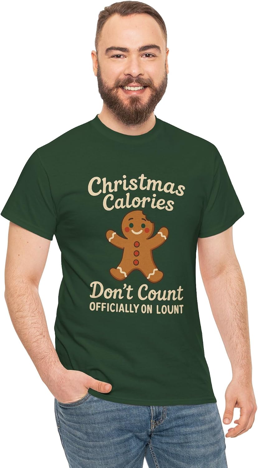 Funny Christmas Calories Don't Count Foodie Holiday Graphic | Gingerbread Man Cookie Wear Forest Green
