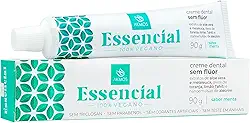 Creme Dental Natural Vegano Akmos Essencial, Sabor Menta, com Óleos Essenciais e Aloe Vera, Sem Flúor