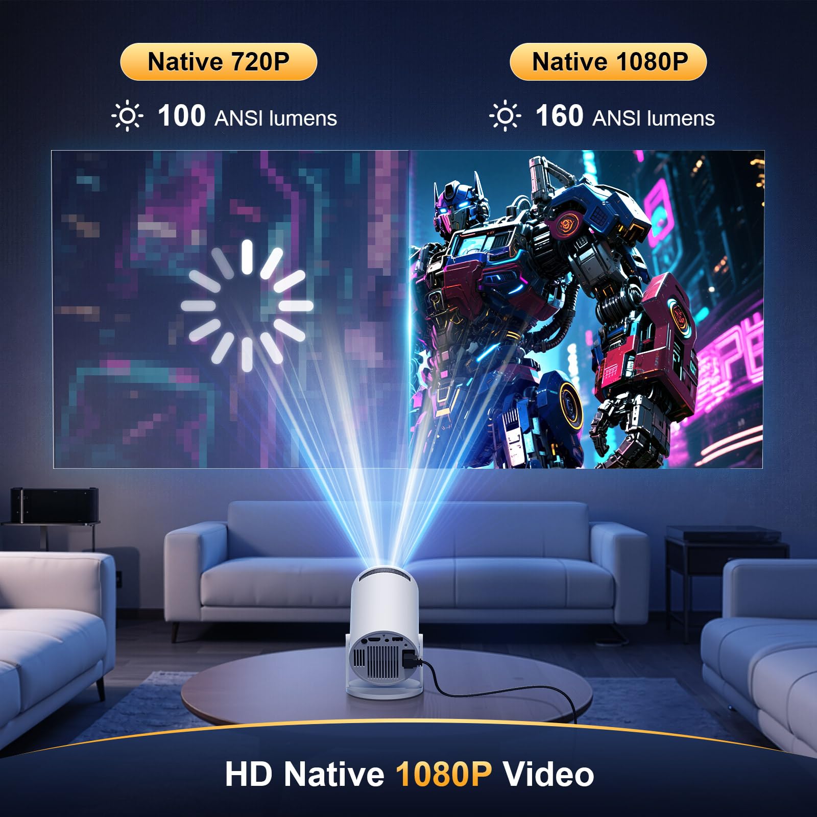 Videoprojector, upgraded 1080p FHD mini-projector met WiFi 6 Bluetooth 5.2, trapeziumcorrectie, draagbare projector met Android OS 11 en 180° rotatie, thuisbioscoop, voor pc/lap/stick/HDMI Videoprojector, upgraded 1080p FHD mini-projector met WiFi 6 Bluetooth 5.2, trapeziumcorrectie, draagbare projector met Android OS 11 en 180° rotatie, thuisbioscoop, voor pc/lap/stick/HDMI