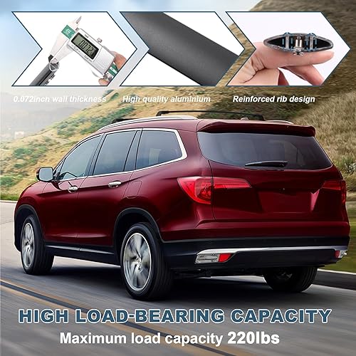 Miniatura 7 de Barras transversales de techo de 220 libras para Honda Pilot Trailsport Elite Touring Sport 2016-2022 Edición negra (excepto EX EX-L LX) barras