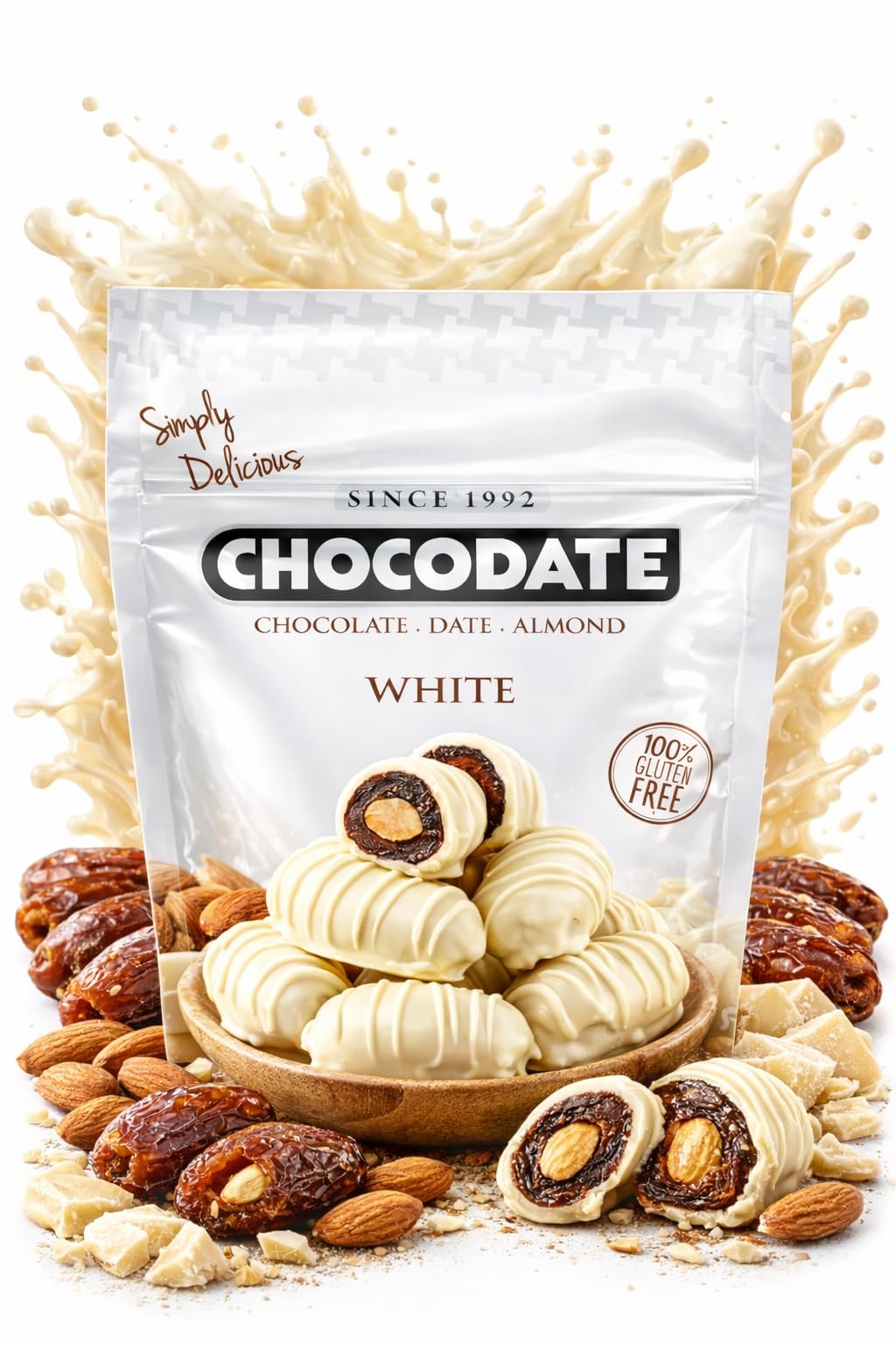 Dattes fourrées enrobées de Chocolat Blanc – Confiserie Gourmande Premium – Sachet 90 g